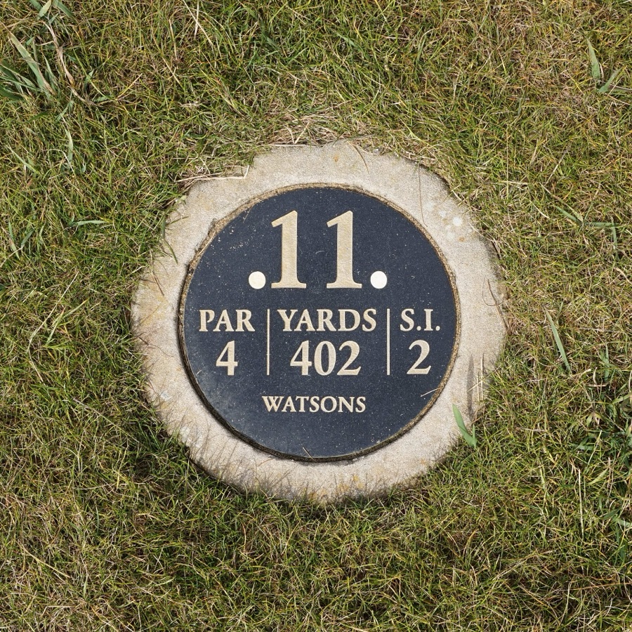 The 11th tee marker: par 4, 402 yards, stroke index 2.