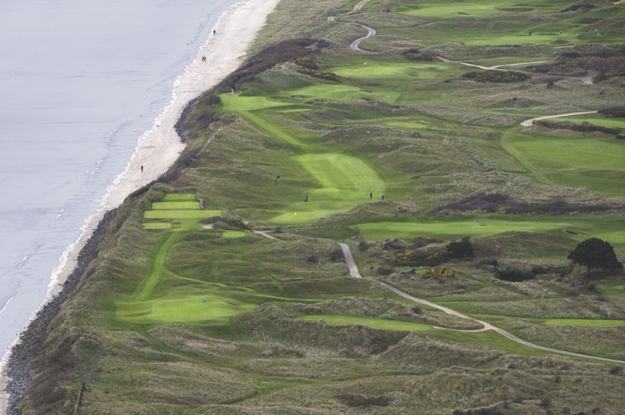 The 14th, 15th and 16th holes from the air, with a hole of the yellow nine in the middle.