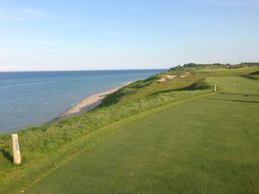 Along the shore.